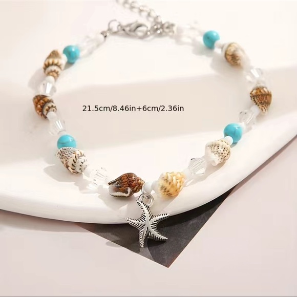 Starfish Pendant Beaded Anklet With Shells| Beads Boho Style Summer Beach Gift - Picture 3 of 5